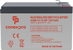 Conexpro batery AGM 12V, 12Ah, lifetime 10 years, Faston 6,3mm, Deep cycle
